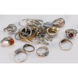 A collection of various silver jewellery: including rings, necklaces, bracelets, 102 grams.