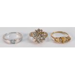 Three 9ct gold ladies dress rings: set with semi precious stones from QVC,size S, 8.6 grams.