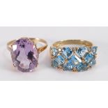 Two 9ct gold ladies dress rings: set with semi precious stones from QVC,size S, 8.1 grams.