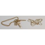 9ct gold Chain & Cross plus another 9ct Chain: Chain with cross measures 52cm long,