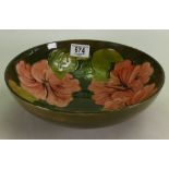 Moorcroft Large Hibiscus on Green Ground Bowl: diameter 26cm