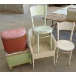 Lloyd Loom Type Chair: similar boxes and 2 painted bentwood chairs(5)