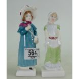 Royal Doulton figures from the Kate Greenaway collection: Carrie HN2800 and Edith HN2957 (2)