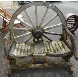 Mid 20th Century Garden Wagon Wheel Bench: width 115cm,
