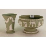 Wedgwood Sage Green Footed large bowl: together with similar vase(2)