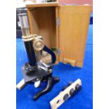 Phillip Harris Cased Brass fitted Student Microscope: