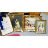 A collection of framed items to include: Religious landscape and Laura Ashley botanical theme (4)