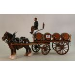 A vintage wooden model of a Youngs Brewery Dray pulled by a Doulton heavy horse: