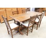 Bevan Funnel Oak dining table: with 6 upholstered chairs.