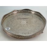 Large Silver Plated Galleried Tray: diameter 41cm