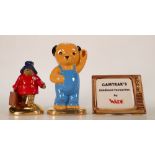 Wade Camtraks gold edition figures: Paddingtons snowy day and Sooty, with Camtraks namestand.