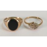 9ct gold ladies ring & 9ct gold Onyx signet ring: 4.4 grams.