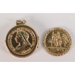 9ct gold St Christopher coin and 9ct pendant: 3.6 grams.