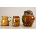 A collection of Studio pottery items to include: Clive Bowen Lidded Pot,