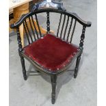 Victorian Ebonised Corner Chair: