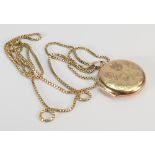 9ct gold necklace with round locket: 17.9 grams.