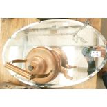 Oval Bevel Edged Wall Mirror: together with small copper kettle(2)