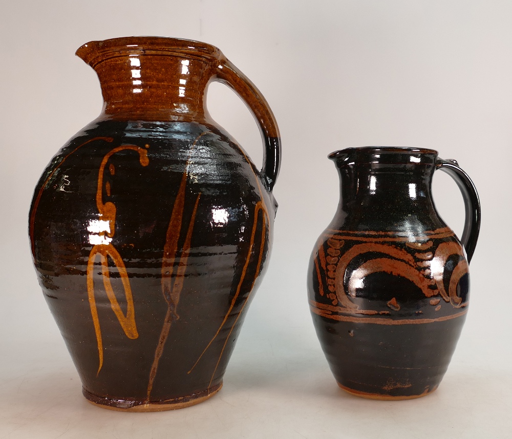 Clive Bowen & Ray Finch large Salt Glazed Jugs: height of tallest 36cm(2)