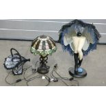 Incomplete Tiffany Style Table Lamp: together with 2 novelty lamps(3)