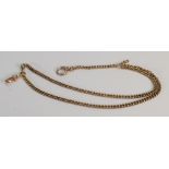 Yellow coloured metal part Albert watch chain: Rose coloured gold, tested as around 9ct.