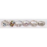 A collection of ladies Silver dress rings set with semi precious stones, 33 grams.