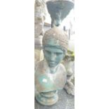 Large Cast Stone Bust of Britannia: height 94cm