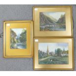 John Thorley three watercolours: Astbury & mountain / river scenes,