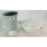 Wedgwood Moonstone lidded tureen: together with a green and white twin handled Keith Murrey vase(