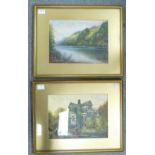 John Thorley pair of watercolours: Believed to be Great Morton Hall & Rudyard lake,