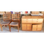 Mid Century Nathan Style small Cupboard: together with four similar chairs(5)