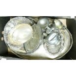 A collection of silver plated items: including large gallery tray, various dishes and other items.