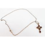 9ct gold garnet cross & 9ct chain: gross weight 6.2g, height of cross 36mm, chain length 44cm.