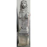 Cast Stone Heraldic Lion on Plinth: height 128cm