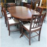 Mahogany Coloured Dinning Table and chairs: 177 cm 90cm wide with folding extending leaf,