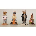 Royal Doulton Bunnykins figures: Sweetheart DB130, Fisherman DB170, Lawyer DB214 and Buntie DB2.