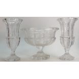 Goebel crystal footed bowl and vases: Bo