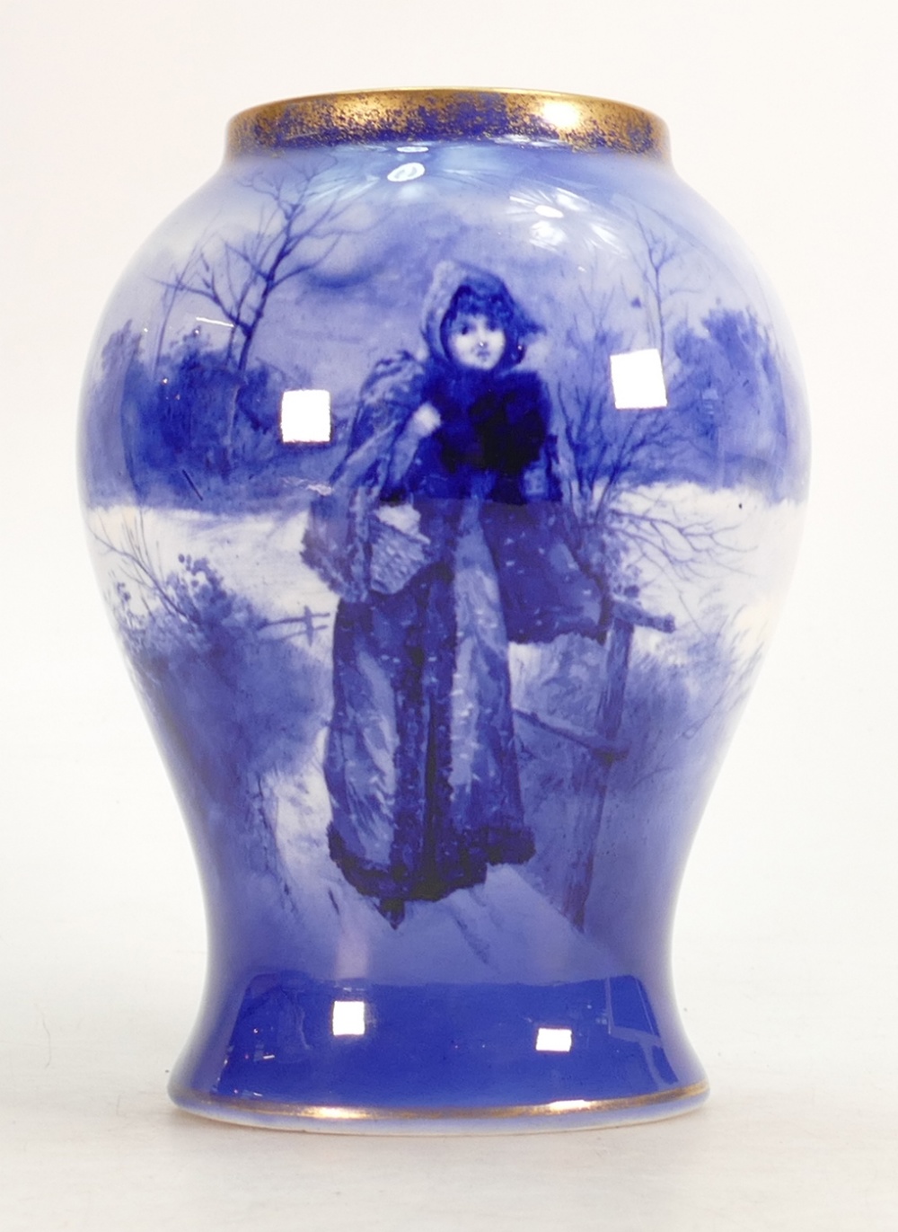 Royal Doulton blue & white Vase: Lady in