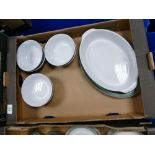 Denby Regency Green Pattern dinner ware to include: Oval Platter, Seving dish, breakfast bowls etc