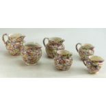 James Kent Chintz Du Barry Fenton Pottery items to include: Two sets of three graduated water