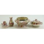 James Kent Chintz Du Barry Fenton Pottery items to include: Toast rack, vase, metal rimmed fruit