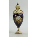 Coalport gilded and hand painted two handled Vase & cover: Decorated with a Loch Tay by Ball, height