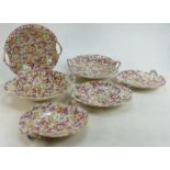 James Kent Chintz Du Barry Fenton Pottery items to include: Art Deco handled shallow dishes x 2,
