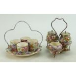 James Kent Chintz Du Barry Fenton Pottery items to include: Egg cup set on tray and metal framed