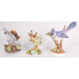 Crown Staffordshire J.T.Jones type Bird figures: Blue Jay, Nut Hatch and Robin(3)