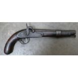19th Century flintlock conversion pistol: length 36cm.