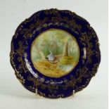 Coalport gilded and hand painted Cabinet plate: Decorated with woodcock by P Simpson, diameter 22cm.