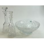 Very Large Cut Glass Crystal Punch Bowl: together with 2 similar decanters(3)