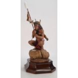 Aynsley matt figure of The Lone Indian: With wooden stand. Height 48cm to tip of spear