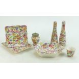 James Kent Chintz Du Barry Fenton Pottery items to include: Rectangular trays x 2, vinegar pots (Old