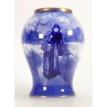 Royal Doulton blue & white Vase: Lady in woodland, height 19cm.